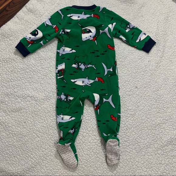 CARTER’S 1-Piece Green Christmas Shark Santa Holiday Fleece Footie PJs 12M - Picture 8 of 12